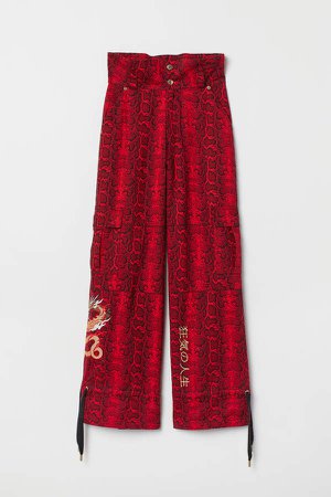 Cotton Twill Cargo Pants - Red