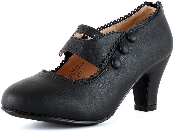 Amazon.com | Guilty Shoes - Women's Mary Jane Oxford Kitten Heel Pump - Wing Tip Comfortable Retro Pumps, Blackv2 Pu, 6 | Pumps