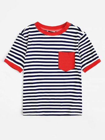 Pocket Patched Striped Ringer Tee