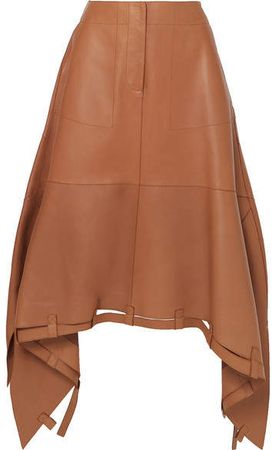 Asymmetric Leather Midi Skirt - Brown