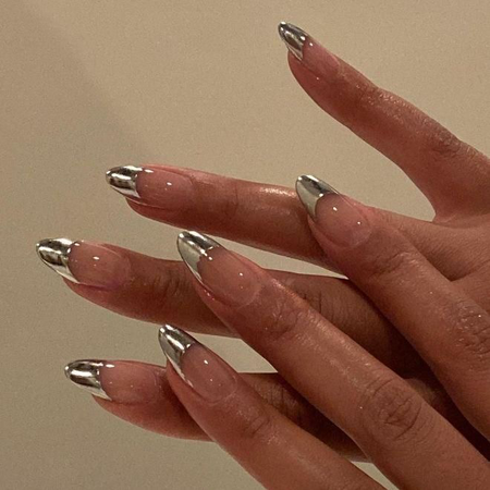 silver chrome tip nails
