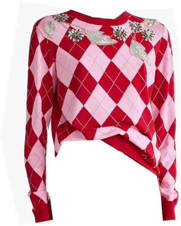 Uterque sweater pink red embellished