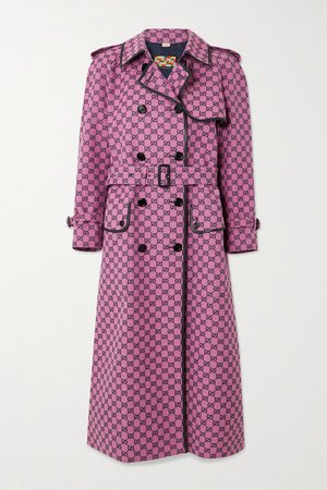 Pink Belted leather-trimmed cotton-blend jacquard trench coat | Gucci | NET-A-PORTER