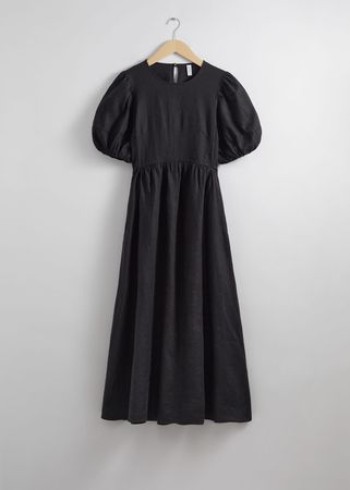 Puff-Sleeve Midi Dress - Black - Midi dresses - & Other Stories US