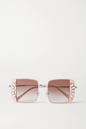 Pink Oversized crystal-embellished square-frame acetate and silver-tone sunglasses | Miu Miu | NET-A-PORTER