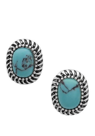 Chaps Silver-Tone Turquoise Oval Stud Earrings