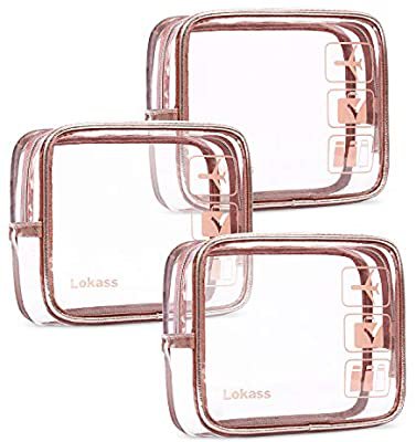 Amazon.com : NiceEbag TSA Approved Toiletry Bag 3pcs Clear Travel Makeup Bag Set Transparent PVC Cosmetic Pouch Carry On Airport Airline Compliant Bag for Women Men Girls Boys, Quart Sized with Zipper, Rose Gold : Beauty