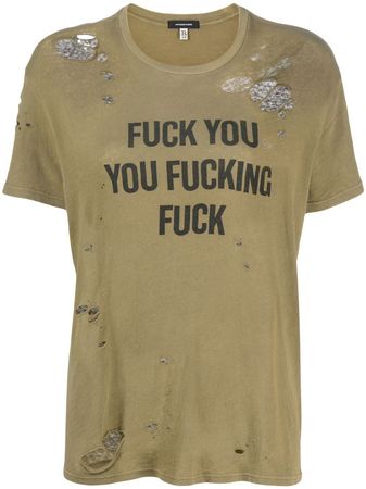 R13 Distressed slogan-print T-shirt - Farfetch