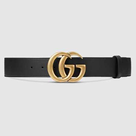 Leather belt with Double G buckle in Black leather | Gucci Women's Belts