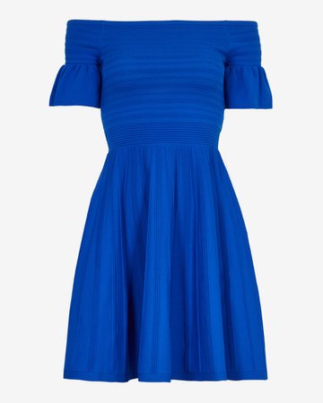 Bardot frill knitted skater dress - Blue | Dresses | Ted Baker UK