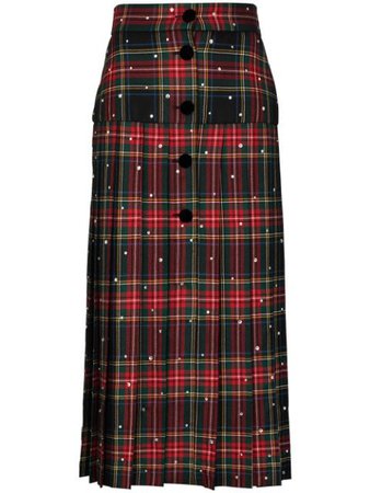 Shop multicolour Miu Miu pleated tartan midi skirt with Express Delivery - Farfetch