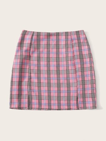M-slit Tartan Print Skirt | SHEIN