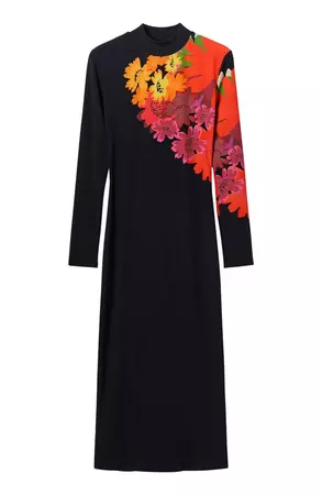 Desigual Poppy Floral Rib Long Sleeve Midi Sweater Dress | Nordstrom