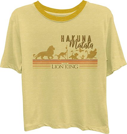 Disney Ladies Lion King Fashion Shirt - Ladies Classic Hakuna Matata Clothing Lion King Contrast Neck Tee (Pale Gold, X-Large) at Amazon Women’s Clothing store