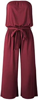 Amazon.com: ZESICA Women's Casual Off Shoulder Solid Color Strapless Belted Wide Leg Jumpsuit Romper Wine: Clothing