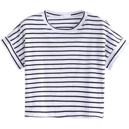Black And White Striped Crop T-shirt (150 MXN) ❤ liked on Polyvore featuring tops, t-shirt… | Black and white crop tops, Black and white t shirts, White striped tee