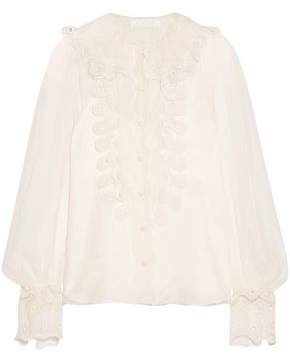Broderie Anglaise-trimmed Silk-organza Blouse