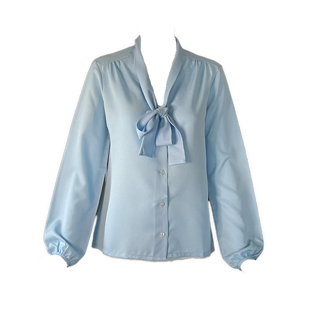 Super Cute Vintage 70s Light Blue Secretary Top Blouse Long Sleeves L