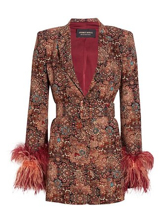 Shop Bronx and Banco Odessa Feather-Trim Belted Blazer Dress | Saks Fifth Avenue