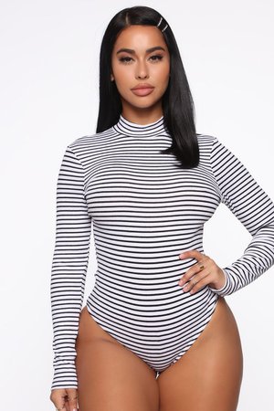 Sleek Striped Bodysuit - White/Black – Fashion Nova