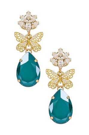 Anton Heunis Cluster Crystal Earring in Green & Gold | REVOLVE
