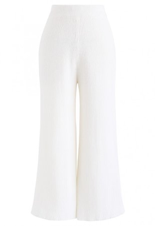 High-Waisted Wide-Leg Knit Pants in White - NEW ARRIVALS - Retro, Indie and Unique Fashion