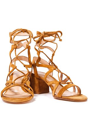 Camel Artemis 60 lace-up suede sandals | Sale up to 70% off | THE OUTNET | GIANVITO ROSSI | THE OUTNET