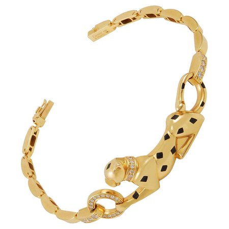 Cartier Diamond Tsavorite Onyx Panther Bracelet For Sale at 1stDibs