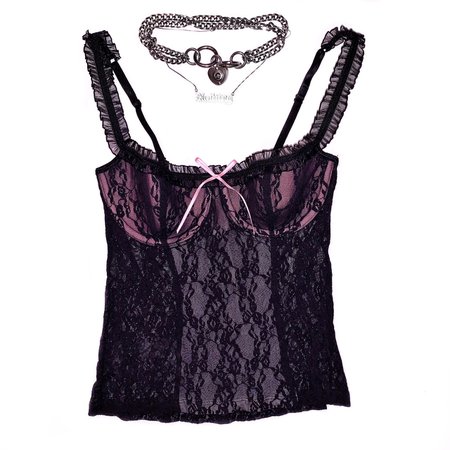 90s / Y2k VS Baby pink + black lace lingerie cami... - Depop