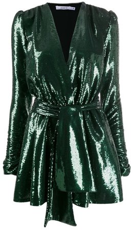 amen green sequin wrap-around dress