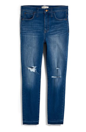 Madewell Ripped 10-Inch High Waist Crop Skinny Jeans (Bixley) blue