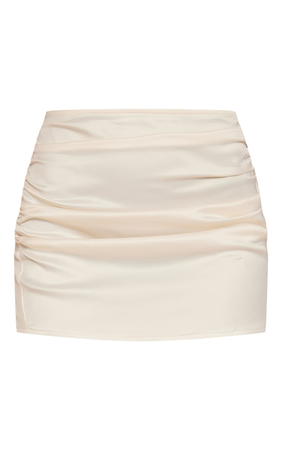 Cream Satin Ruched Mini Skirt $30