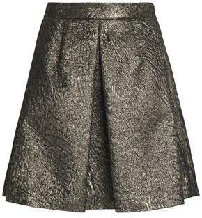 Pleated Metallic Cloque Mini Skirt