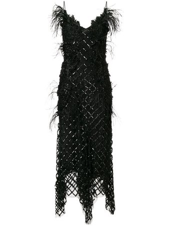 Amen Black sequinned feather detail dress