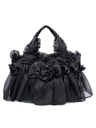 Lolitashow Gothic Lace Synthetic Flowers Lolita Bag - Lolitashow.com