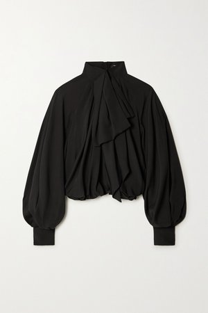 Black Pussy-bow gathered silk blouse | Balmain | NET-A-PORTER