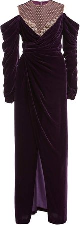 Costarellos Anabelle Embellished Draped Silk Velvet Gown