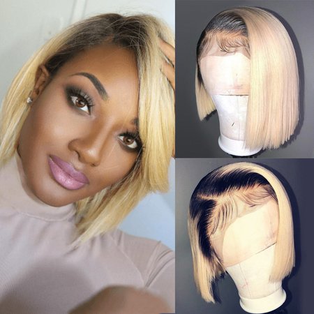 Naudla Blonde Ombre Lace Front Wig 13X4 Short Bob Wigs Straight Glueless Remy Wig 130% Density Can Be Bleached | Nadula