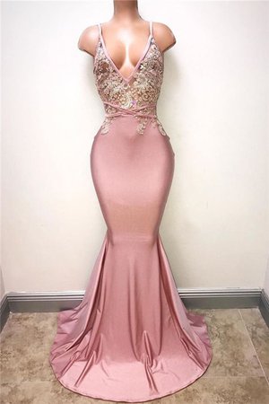 Pink spaghetti straps long mermaid evening dress