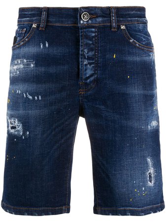John Richmond Distressed Mid-Rise Denim Shorts RMP20123BE Blue | Farfetch