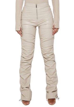 TACKED VEGAN LEATHER FLARED TROUSERS - BEIGE €83,95