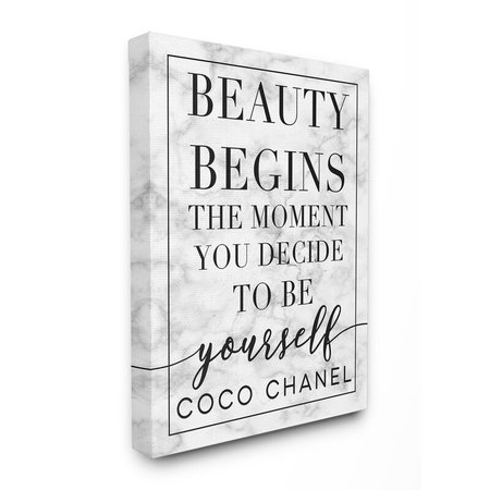 Ebern Designs 'Beauty Begins Once You Decide To Be Yourself White Marble Typography' by Daphne Polselli Textual Art | Wayfair