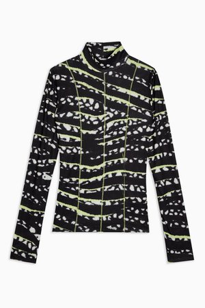Lime Green Contrast Long Sleeve Mesh Top | Topshop