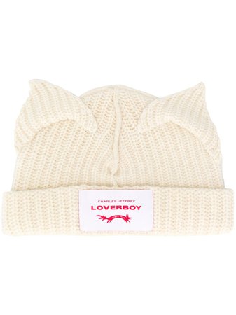 Charles Jeffrey Loverboy Cat Ears Chunky Knit Beanie In Neutrals | ModeSens