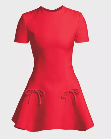 Valentino Garavani Bow-Applique Fit-&-Flare Crepe Couture Mini Dress | Neiman Marcus