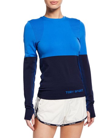 Tory Sport Two-Tone Seamless Long-Sleeve Active Top | Neiman Marcus