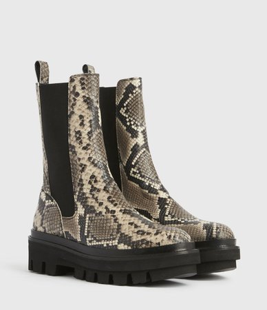 ALLSAINTS UK: Womens Billie Leather Boots (snake_grey)