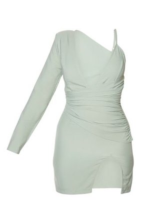 Sage Green Asymmetric Drape Split Bodycon Dress | PrettyLittleThing