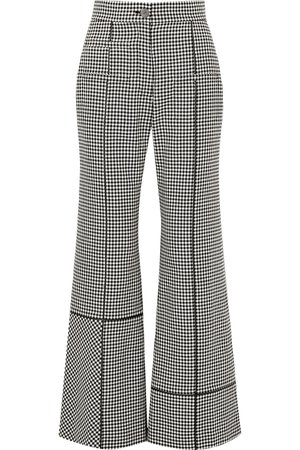 Loewe | Leather-trimmed houndstooth wool wide-leg pants | NET-A-PORTER.COM