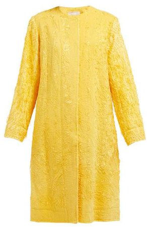 Tanita Floral Embroidered Silk Coat - Womens - Yellow